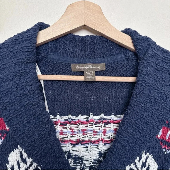 Tommy Bahama Womens  Xsmall Tropical Fair Isle Cardigan Ocean Deep - Picture 12 of 16